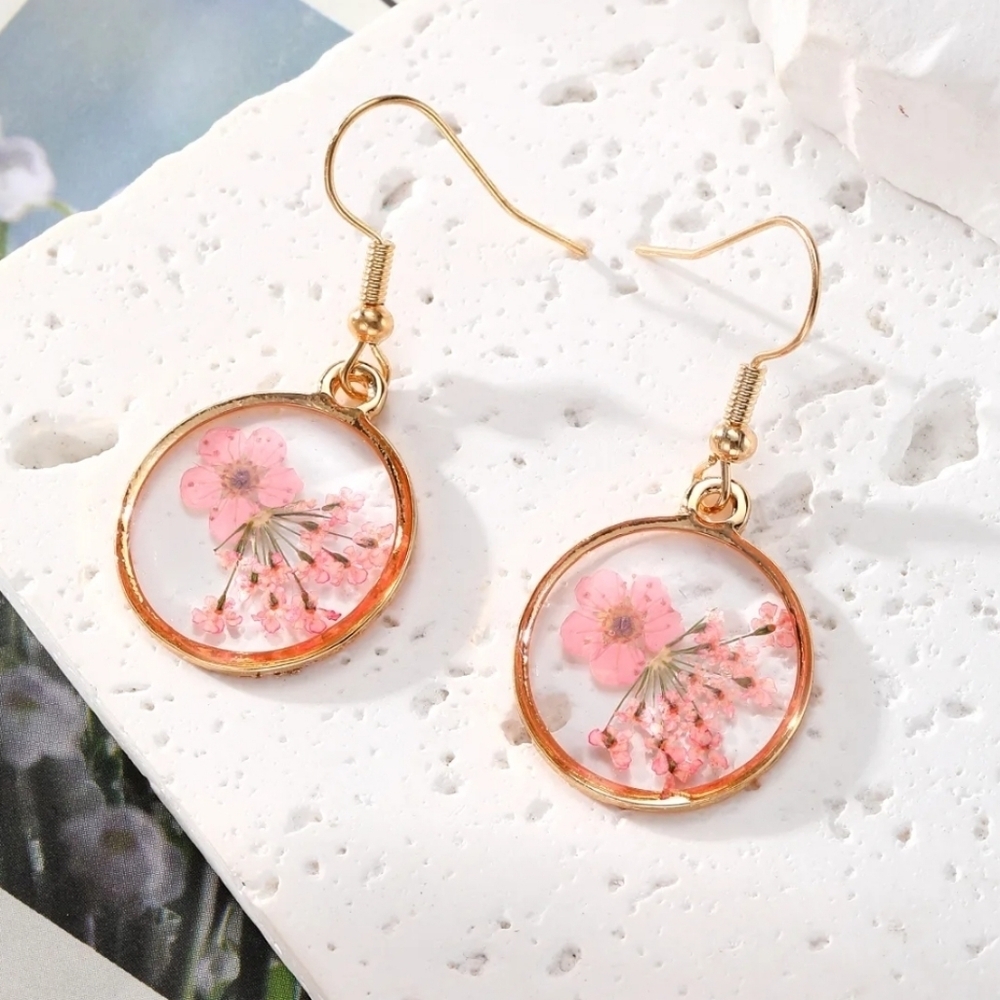 Exquisite Pressed Flower Dangle Earrings
